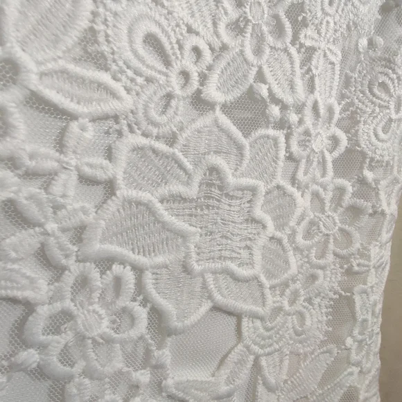 FOREVER 21 NWT Cream Knit Multicolor Floral Embroidered Off The Shoulder Dress L - Picture 14 of 16